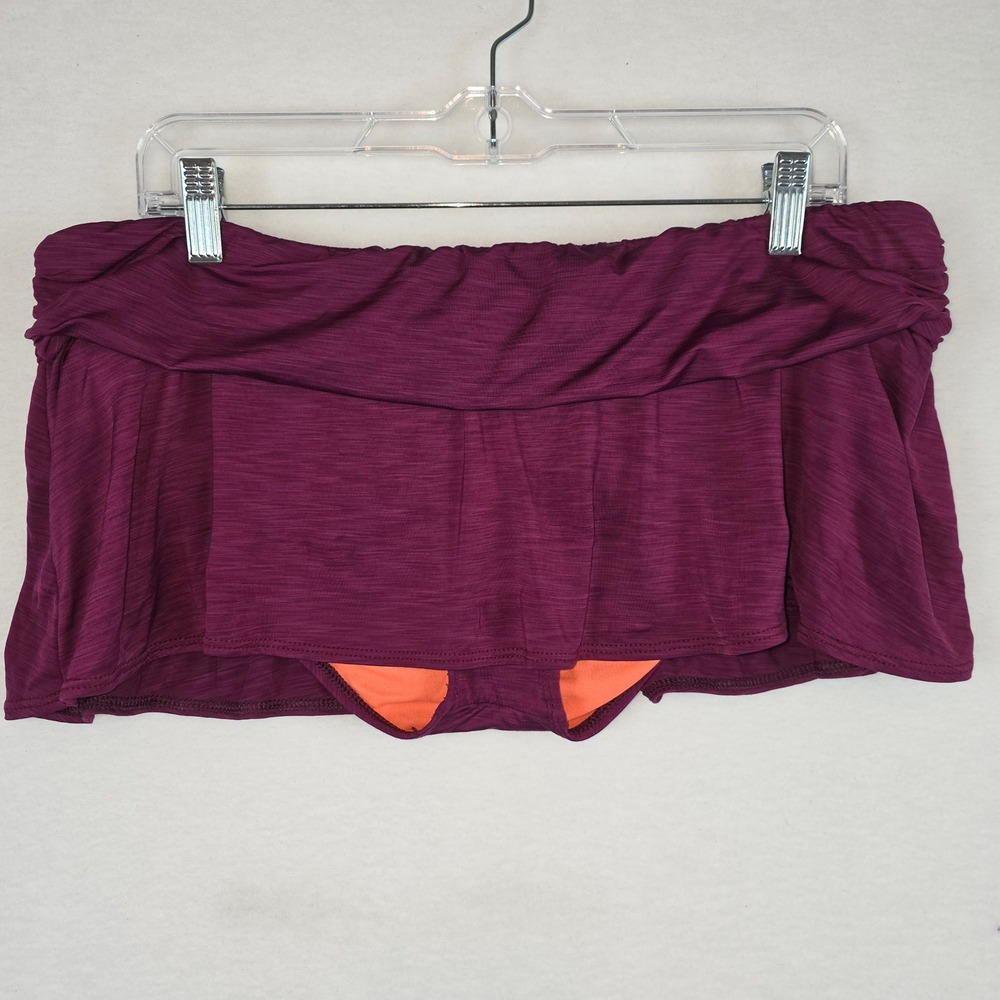 Athena Swim Skirt Women L Burgundy Red Fold Over Waist Bikini Bottom Skort